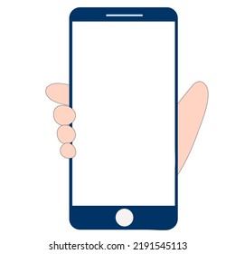 Phone in hand on a white background. Vector illustration.