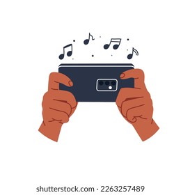 Phone in hand. Scrolling, information search, social networks. Flat vector illustration