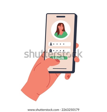 Phone in hand. Scrolling, information search, social networks. Flat vector illustration