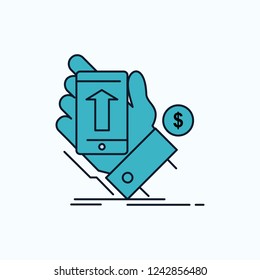 phone, hand, Shopping, smartphone, Currency Flat Icon. green and Yellow sign and symbols for website and Mobile appliation. vector illustration
