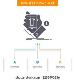 phone, hand, Shopping, smartphone, Currency Business Flow Chart Design with 3 Steps. Glyph Icon For Presentation Background Template Place for text.