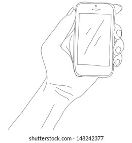 phone in hand sketch, eps10, vector