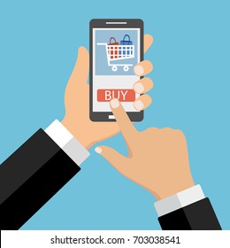 Phone in hand supermarket