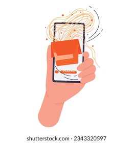 Phone in hand tracking order app. Order delivery service, mobile shopping vector illustration