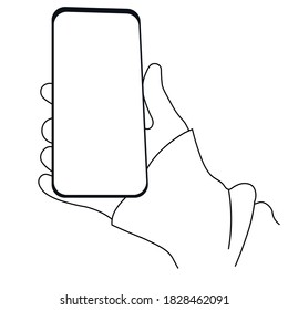 Ilustración de material vectorial de teléfono en mano. Smartphone en mano. Ilustración vectorial de diseño plano creativa