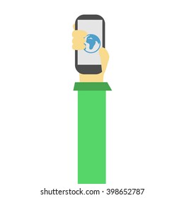 Phone in hand with world symbol