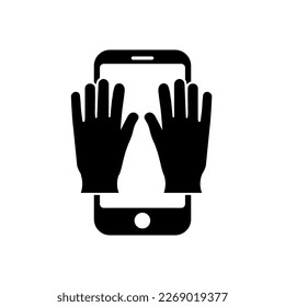 Phone with hands or gloves icon symbol for app and web