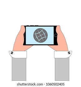 Phone in hands on the screen globe
