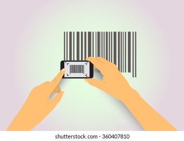 phone in the hands of the scanned bar code