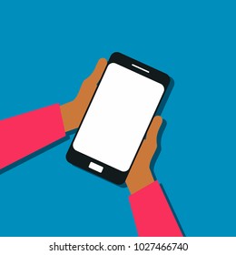 phone in hands, vector illustration made in flat style.