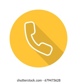 Phone handset flat linear long shadow icon. Vector outline symbol