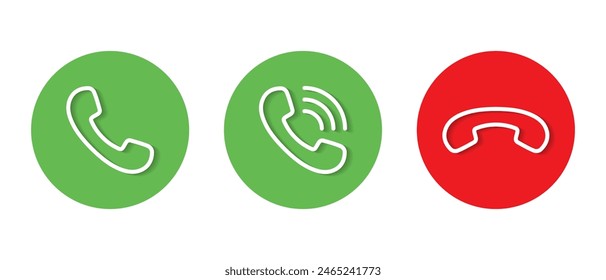 Phone, handset, and hang up icon with shadow. Telephone communication