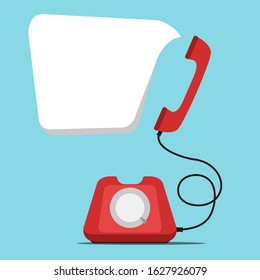 Phone handset with Hello speech bubble. Red old phone and empty speech bubble for your offer. Vector illustration