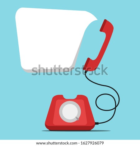 Phone handset with Hello speech bubble. Red old phone and empty speech bubble for your offer. Vector illustration