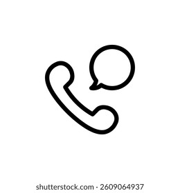 phone handset icon with a speech bubble, representing communication, support, and contact. Clean and simple design suitable for various digital and print applications