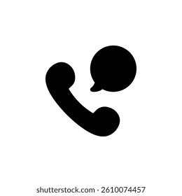 phone handset icon with a speech bubble, representing communication, support, and contact. Clean and simple design suitable for various digital and print applications