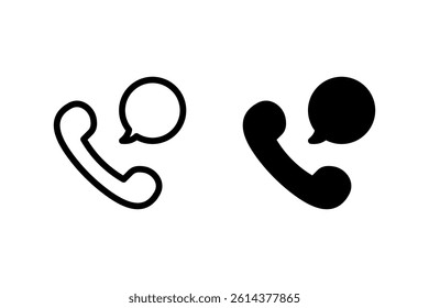 phone handset icon with a speech bubble, representing communication, support, and contact. Clean and simple design suitable for various digital and print applications