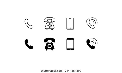 Phone handset icons. Linear, handset, retro phone, smartphone, call icons. Vector icons