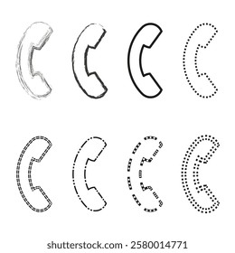 Phone handset icons. Multiple call symbols. Vector device set. Simple outline shape.