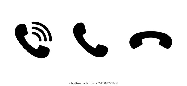 Phone handset, ringing telephone, and hang up icon vector in generic style