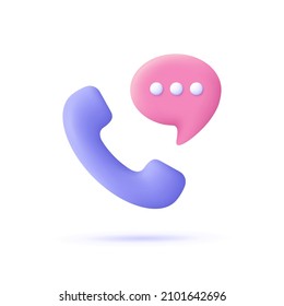 Phone handset with speech bubble. 3d vector icon. Cartoon minimal style. Support, customer service, help, communication concept. - Shutterstock ID 2101642696
