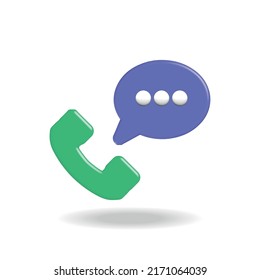 Teléfono con burbuja de voz. Icono vectorial 3d. Dibujo de estilo mínimo. Soporte, servicio al cliente, ayuda, concepto de comunicación.