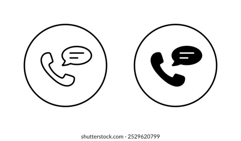 Phone handset with speech bubble icon on circle line