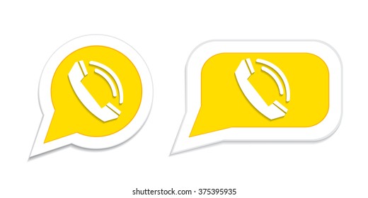 Phone handset in speech bubble icon. Vector illustration.