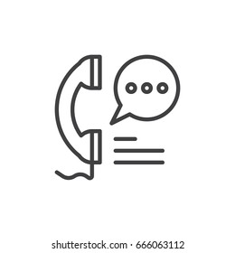 Phone handset and speech bubble line icon, outline vector sign, linear style pictogram isolated on white. Call, contact Symbol, logo illustration. Editable stroke. Pixel perfect graphics