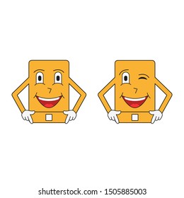 Phone with a happy face shows the index finger down cartoon vector illustration