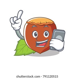 With phone hazelnut character cartoon style