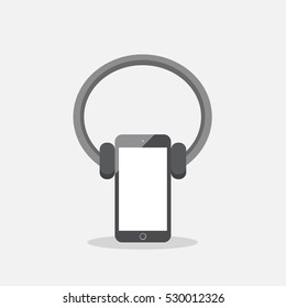 phone with headphone,flat design,on white background