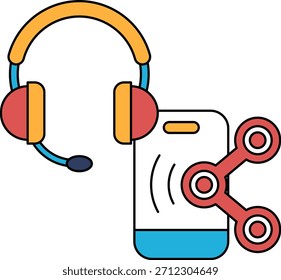 Um telefone e um fone de ouvido são mostrados em um desenho em preto e branco. O desenho é simples e limpo, sem detalhes ou cores adicionais