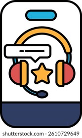 A phone with a headset and a star on it. The star is a symbol of achievement or success. Concept of a person who is successful