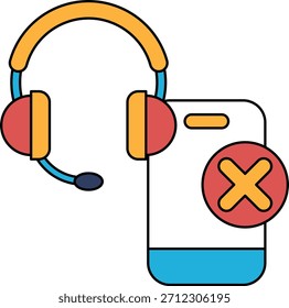 Ein Telefon und ein Headset mit einem X. Das Telefon und das Headset sind beide schwarz und weiß. Das X ist ein rotes Kreuz mit weißem Rand