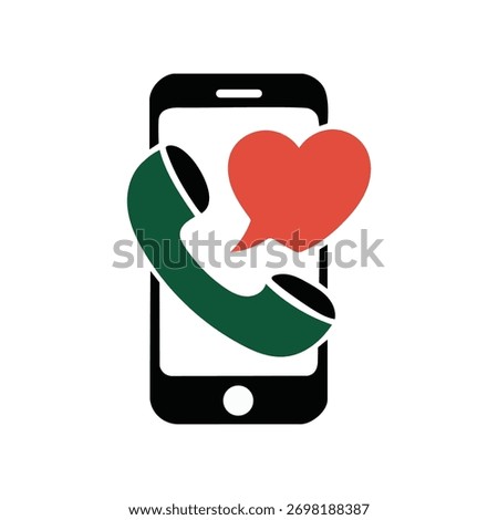 Phone with heart call flat vector illustration