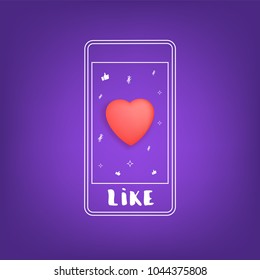 Phone with heart. Element for graphic design - blog, social media, banner, poster, flyer, card, tag.  Vector illustration.