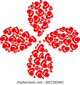 Phone heart explosion abstract flower. Element flower with 4 petals organized from oriented phone heart symbols. Vector flower collage in flat style.