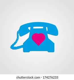 Phone and Heart Icon Isolated on White Background