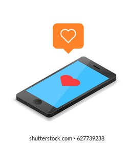 Phone with a heart icon I like. Vector illustration