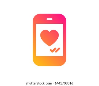 Phone with heart icon. Social media like sign. Smartphone Love message symbol. Classic flat style. Gradient love chat icon. Vector