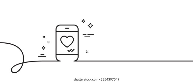 Telefon mit Herzliniensymbol. Kontinuierlich eine Linie mit curl. Soziale Medien mögen Schilder. Symbol für Smartphone-Liebe Lieben Sie Chat-Band mit einem Rahmen. Loop-Kurve Muster. Vektorgrafik