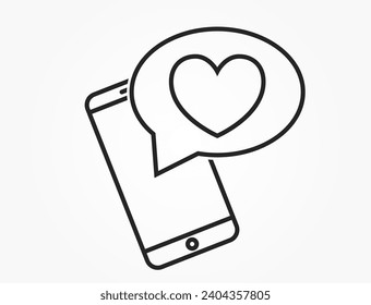 phone with heart line icon. romantic and love message symbol. vector element for valentines design