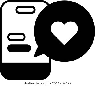 Ein Telefon mit einem Herz darauf und einer Sprechblase mit den Worten "Liebe" darin geschrieben