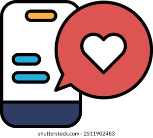 Ein Telefon mit einem Herz darauf und einer Sprechblase mit den Worten "Liebe" darin geschrieben