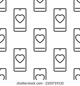 Phone with heart. Seamless pattern