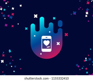 Phone with heart simple icon. Social media like sign. Smartphone Love message symbol. Cool banner with icon. Abstract shape with gradient. Vector