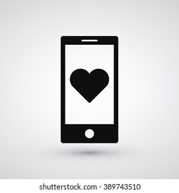 Phone with the Heart Symbol  |  We all love and we all like mobile devices | Vector Icon Element Graphic Illustration Design on white background 