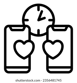 Telefon, Herzen, Uhr, Dating, SMS, Nachrichtensymbol, Speed-Dating-Konzept, Chat-Vektorsymbol auf weißem Hintergrund, Umrisssymbol für mobiles Konzept und Web-Design. Vektorgrafik