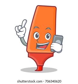 With phone highlighter cartoon character style